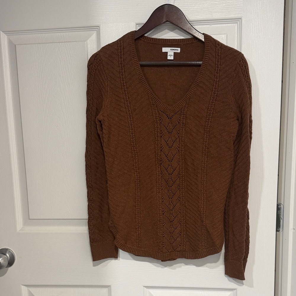 Sonoma Brown V-Neck Cable Knit Sweater